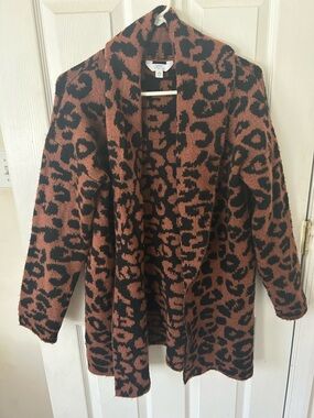Time and Tru Black and Brown Leopard Knit Cardigan